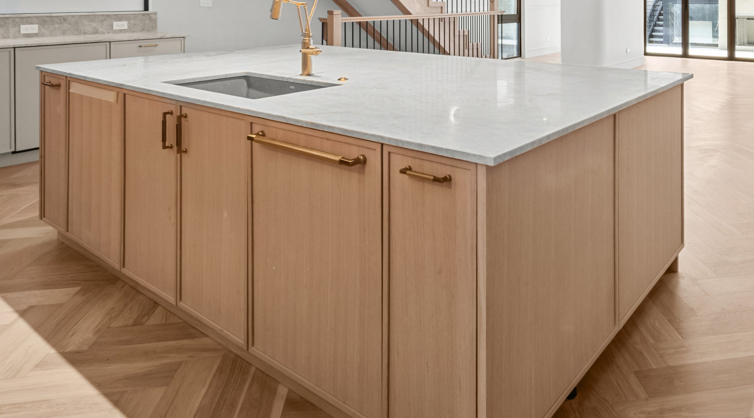 Oak island with brass pulls